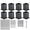 4x4 Post Base 8 Pcs, (Inner Size 3.6x3.6) Post Anchors, 13GA Thick Solid Steel & Black Powder Coated,Deck Post Brackets Support Deck Base Plate Pergola Brackets Fence Kit Mailbox Mount…