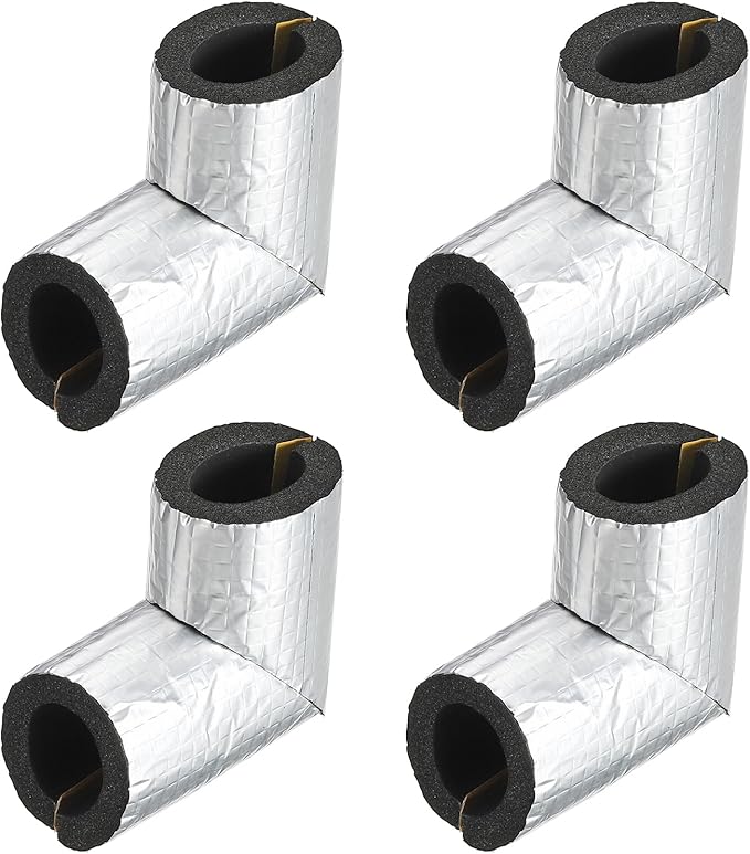 PATIKIL 1" Elbow Insulation Tubing, 4Pcs Self Adhesive Water Pipe Insulation Tube Foam Tubes Sleeve Cover Wrapping with Aluminum Foil for Heat Preservation Freeze Protection, Black