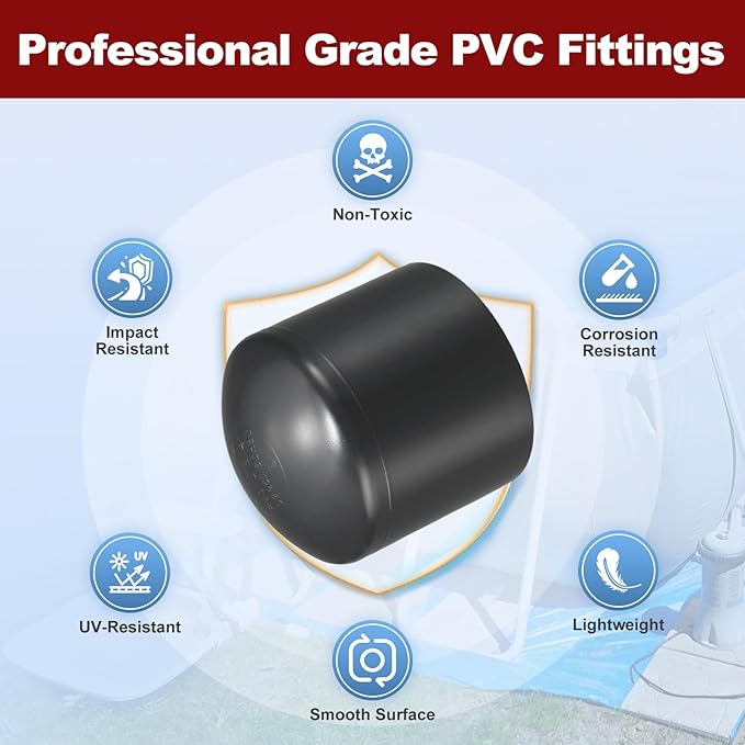 1Pcs 3/4" PVC External End Cap Fitting, SCH80 Furniture Grade PVC Pipe Plug Adapter, Pipe Cover Fittings for DIY Project, Irrigation System, Plumbing Framework, Garden Structures