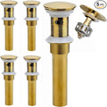 Bathroom Sink Drain, 5 Pack Gold Drain Stopper Bathroom Sink with Overflow, Pop Up Drain Assembly with Detachable Strainer Basket, Built-in Anti-Clogging Strainer,Stainless Steel