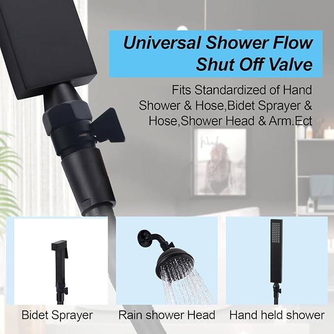 Brass Shut Off Valve, Water Flow Control Valve, Shower Head Shut Off Valve, Water Flow Control Valves G1/2 Pressure Regulator, Water Pressure Regulator in Black