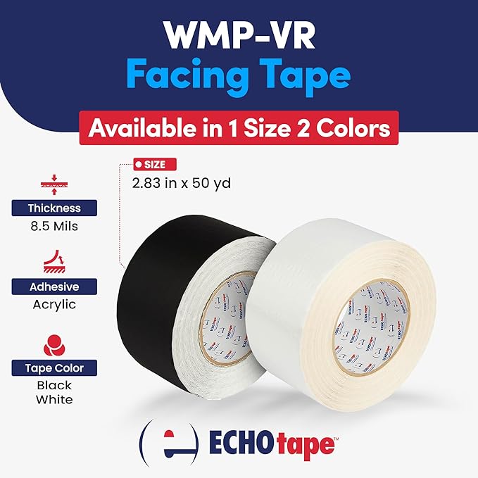 ECHOtape FS-G7731 | All Weather Lamtec WMP-VR Facing Tape | Metal Building Insulation Tape | Black Seam and Repair Adhesive | Cold Weather Adhesive | Contractor Tools | 2.83in x 50yd | Case of 16