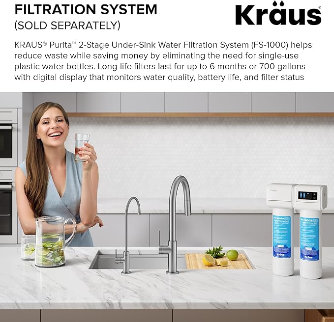 KRAUS Oletto Single Handle Drinking Water Filter Faucet for Reverse Osmosis or Water Filtration System in Brushed Brass, FF-103BB
