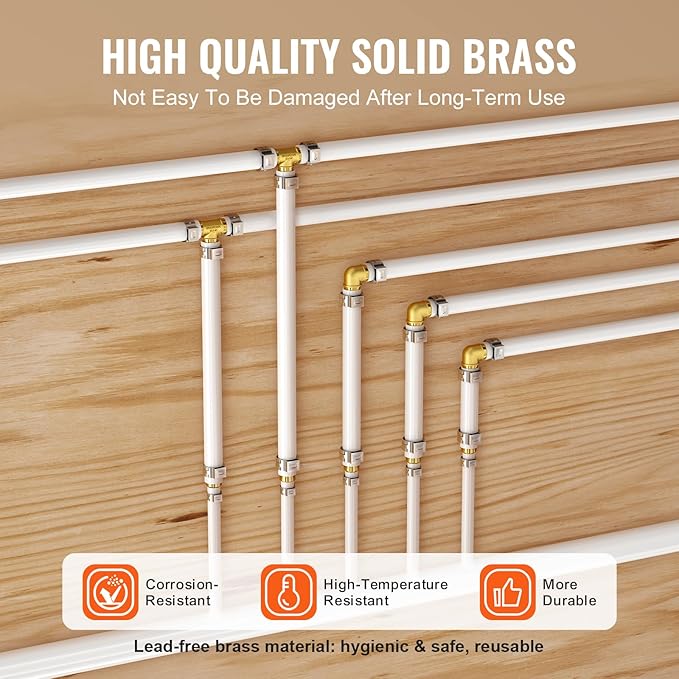VEVOR Pipe Fittings, 1/2"-3/4" 50PCS Brass Pipe Fittings, Clamp-style 1/2 NPT Internal Thread Pipe Connector Brass Air Fittings, Plumbing Fittings NPT Adapter for Heating/Shower Systems, Water Pipes