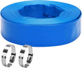 Lay-Flat Pool Backwash Hose - 1.5" x 50Ft Reinforced Heavy Duty PVC Discharge Hose Weather-Proof Vinyl Pool Drain Hose for Water Transfer with 2 clamps