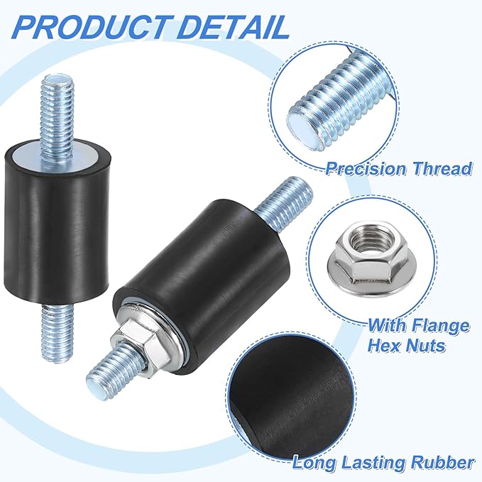 uxcell 4Pcs M5 x 12mm Rubber Mounts, 20 x 15mm Cylindrical Anti Vibration Isolator Studs Shock Absorber Double Studs with Nuts for Car Bobbin Generator Air Compressors