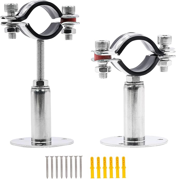 2 Pack Pipe Supports,304 Stainless Steel Wall Mount Ceiling Mount Pipe Bracket Clamp Ring Hanger with Screws for Pipe OD 15-19mm, Bracket Adjustable Height 50-100mm