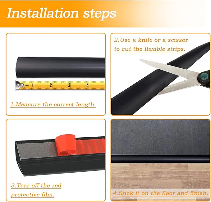 Floor Rubber Transition Strip Self Adhesive Carpet to Tile Transition Strip Edging Trim Strip for Threshold Transitions with a Height Less Than 5 mm/0.2in (Black, 6.56FT)