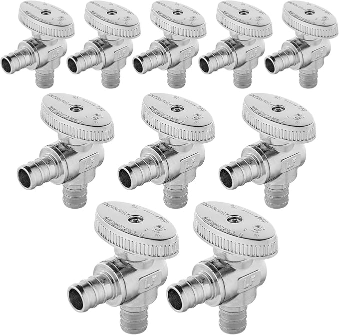 (Pack of 10) Seelink Pex Crimp 1/4 Turn Angle Stop Valve, 1/2" Pex Barb Crimp (F1807), Chrome Plated Brass(VALVE102-10Pack)