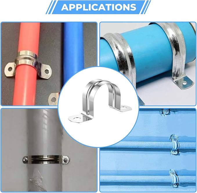 24Pcs 1 3/8 Inch (35mm) 304 Stainless Steel Conduit Clamps, U-Tube Strap Pipe Clamp 2 Hole Strap U Bracket Rigid Pipe Metal Conduit Strap Tension Clips U-tube Clamp