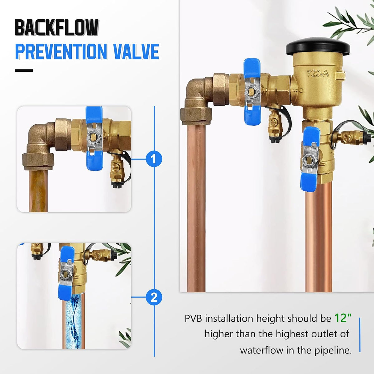 UPC® Certified】3/4" Pressure Vacuum Breaker Assembly, Metal Top Cover, Thickened Brass Backflow Preventer Valve, Anti-Siphon Valves for Irrigation and Outdoor Sprinkler Systems, MAX 400PSI