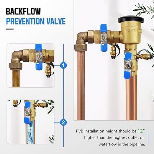 UPGRADED 3/4" 720A Pressure Vacuum Breaker Assembly, Thickened Brass Backflow Preventer Valve, Back Siphon Valves for Irrigation System, Use Sealant Instead of Teflon Tape, MAX 400PSI