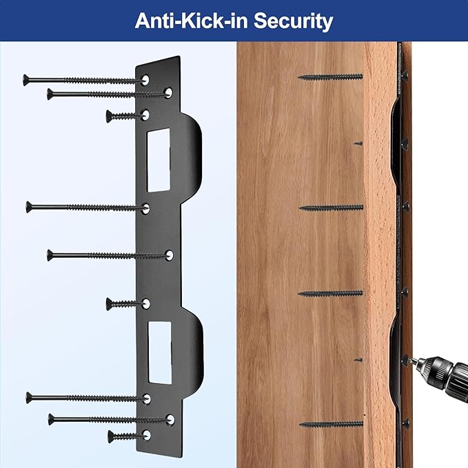 Door Strike Plate Double Opening, with Reinforced Torx/Star Screws & Bit, Reinforcement Striker for Set of Door Handle & Deadbolt(1, Matte Black)