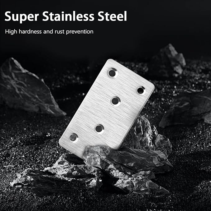 4 Pcs Mending Plate, 3.94 x 1.97 inch Stainless Steel Flat Plates with Holes, Straight Metal Mounting Braces Brackets Kit for Furniture, Wood Joint Connector (Silver, 3.94 inch)