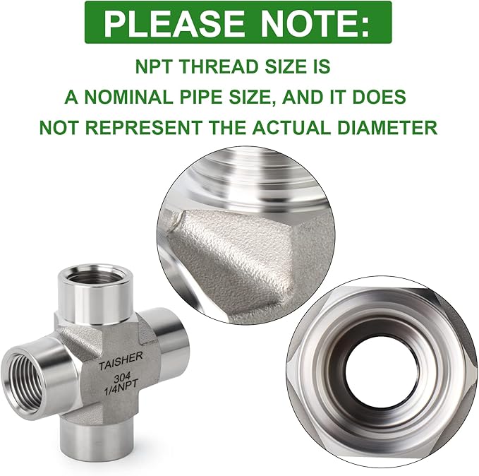 TAISHER 1PCS Forging of 304 Stainless Steel 4 Way Pipe Fittings, 1/4" x 1/4" x 1/4" x 1/4" NPT Female Pipe Fittings