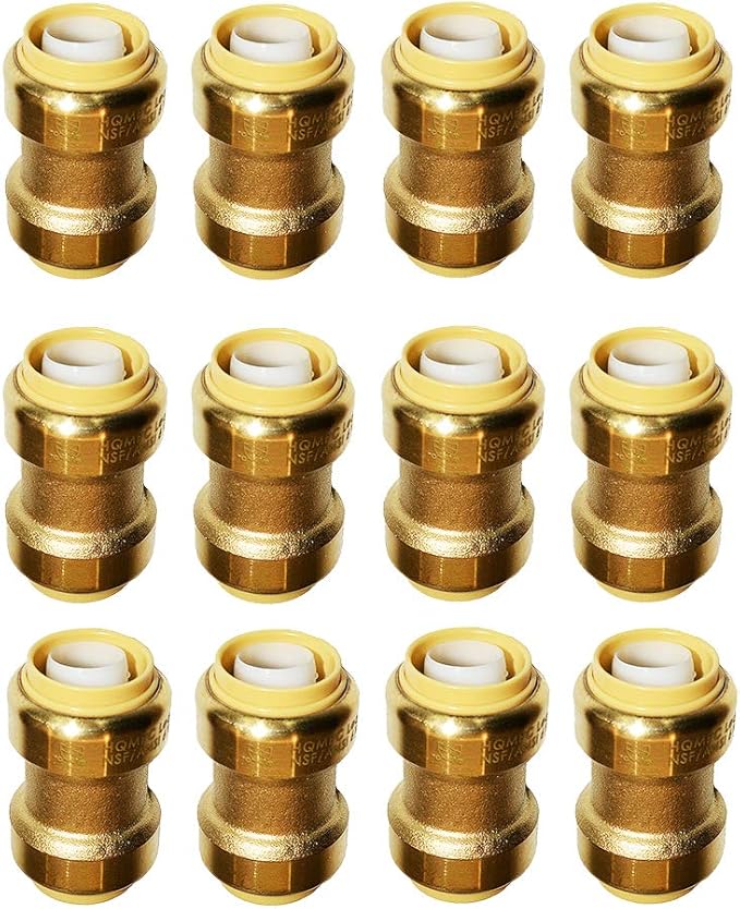 HQMPC Pex Fittings 3/4 inch Straight Coupling Push Fit PEX Fitting, Push-to-Connect Copper, CPVC Brass Plumbing Fit (12PCS, 3/4 Inch)