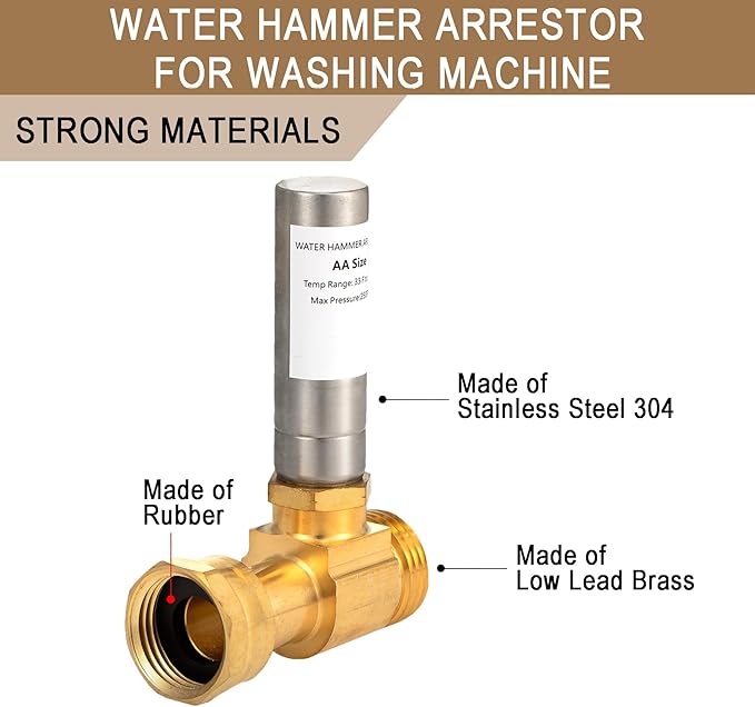 [2 Pieces] Lingmfg Water Hammer Arrestor For Washing Machine, 3/4 Inch Female Thread Swivel Nut x 3/4 Inch Male Thread Brass