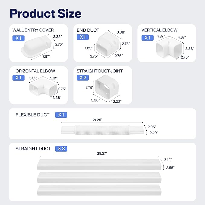 DELLA 3" 12.5 Ft Mini Split Line Set Cover with Flexible Duct, Decorative PVC Lineset Cover Kit, Paintable for Mini Split Air Conditioner, HAVC & Heat Pumps Systems Tubing Cover, White