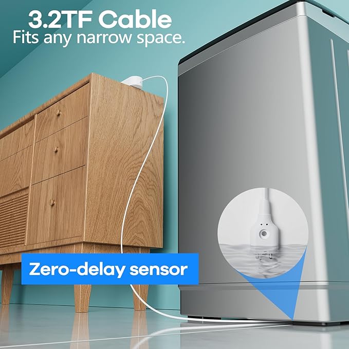 2-Pack WiFi Water Leak Detector, Battery Powered Water Sensor Alarm with 130dB Siren & 3.2FT Extended Cable Probe, App Alerts, No Hub Required for Home Basement Kitchen Bathroom