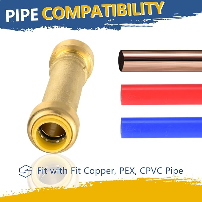 Slip Coupling,1/2 Inch Push-fit Slip/Repair Coupling with Disconnect Clip, 1/2" Push Fittings for Copper, PE-RT, CPVC Pipe(Pack of 5)(PF106)