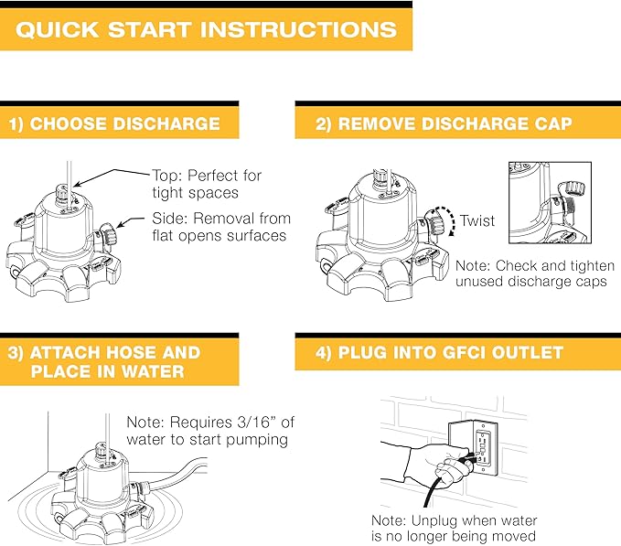 WAYNE - WaterBUG 1/6 HP 1350 GPH Submersible Pump with Multi-Flo Technology - Water Removal and Transfer Pump, Yellow