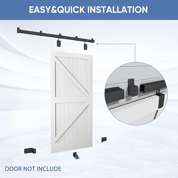 Exterior Barn Door Hardware Kit, BARNSMITH 10FT Sliding Barn Door Hardware Heavy Duty Barn Door Track Kit for Indoor and Exterior Door, Wall Mount Kit, Black (NO Door, Hardware Only)
