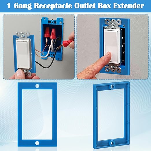 OwnMy 4PCS 1/4" Electrical Outlet Box Extenders, 1 Gang Electric Box Extenders with 8 Screws, Single Gang Receptacle Outlet Extenders for Electrical Box and Power Socket Switch, Blue