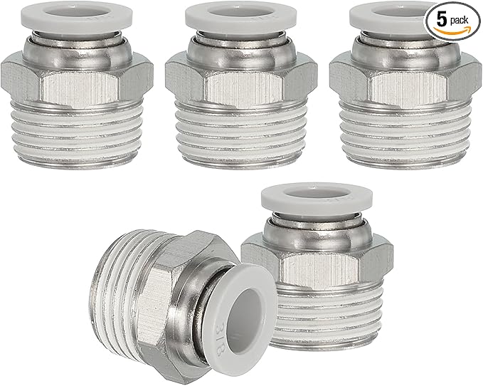 MECCANIXITY 5 Pcs NPT Push to Connect Air Fittings, Male Straight 3/8" Tube OD x 1/2" NPT Thread Air Quick Connector Coupling Adapter for Gas Hose Pneumatic Tools, White