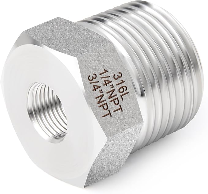 TAISHER 2PCS Forging of 316L Stainless Steel Reducer Hex Bushing, 3/4" Male NPT to 1/4" Female NPT, Reducing Forging Pipe Adapter Fitting