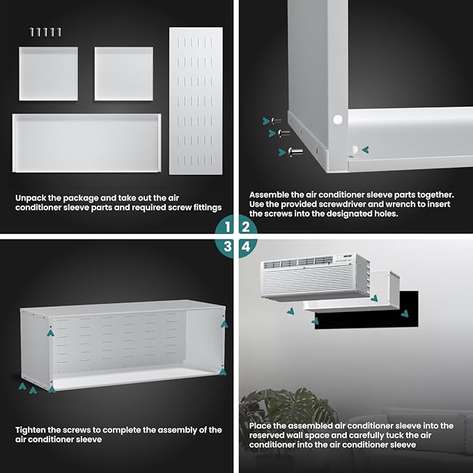 Universal PTAC Wall Sleeve 42" x 16", Heavy Duty Replacement Sleeve for Through the Wall AC Units, Powder Coated Metal Frame with Grille - for PTAC & PTHP Systems