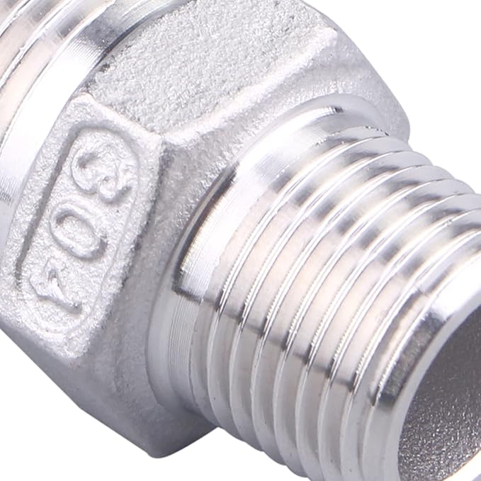 SUS304 Reducer Hex Nipple - 1/2" Male NPT x 3/8" Male NPT Stainless Steel Adapter Threaded Pipe Fitting (Pack of 2)