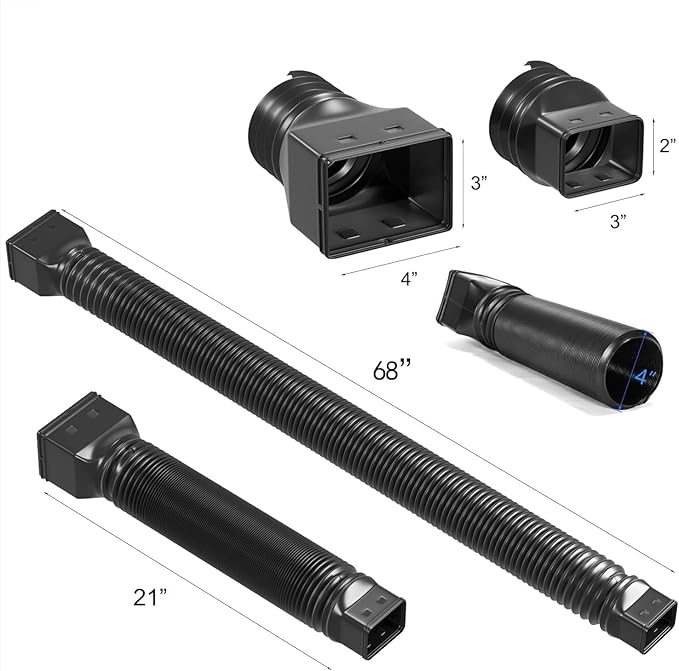 2 pack flexible rain gutter downspout extensions flexible, drain downspout extender,rainwater drainage ditch joint, can be extended from 21 inches to 68 inches (Black)
