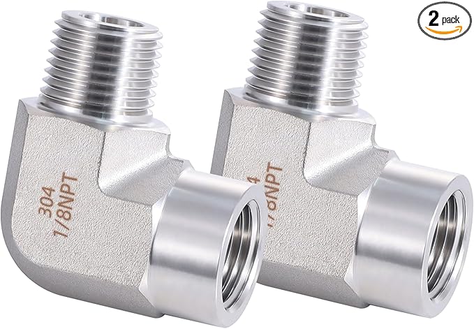 Stainless Steel Pipe Fitting 90 Degree Barstock Street Elbow 1/8" NPT Male x 1/8" NPT Female 2 Pack