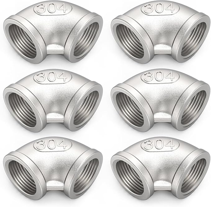 ChillWaves 304 Stainless Steel Pipe Fitting, 90 Degree Elbow 1/4" NPT Female x 1/4" NPT Female Thread Adapter(6-PACK)