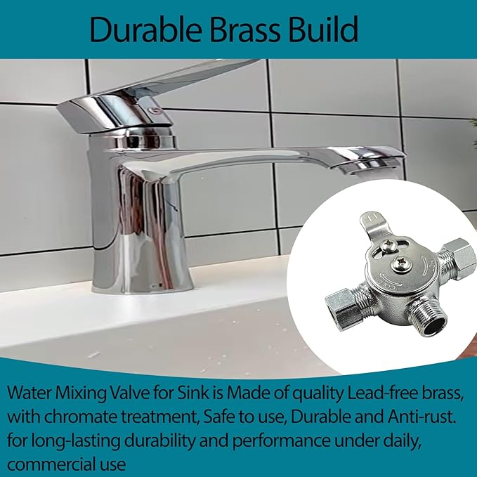 Water Mixing Valve, Hot Cold Water Mixer, Inlets and Outlet is 3/8"Inch, Manual Mixing Valve Hot and Cold Water Mixer, Compression Sleeve and Nuts Included