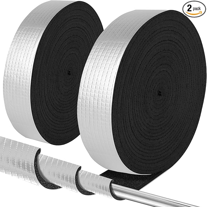 Pipe Insulation Wrap 2" Wide X 32.8 Ft Outdoor Foam And Foil Pipe Wrap Insulation Tape Self Adhesive for Winter Freeze Protection Insulation Wrap for Cold Hot Water Pipes for Reduce Heat Loss (2 roll)