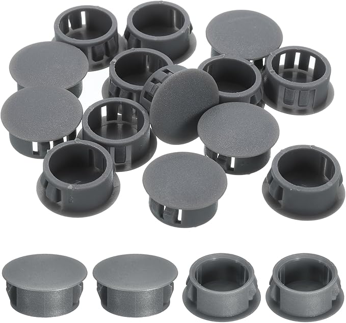 uxcell 28Pcs 19mm(3/4") Nylon Hole Plugs, Flush Type Panel Round Snap in Fastener Knockout Locking Plugs for Furniture Insert End Caps Panels, Gray