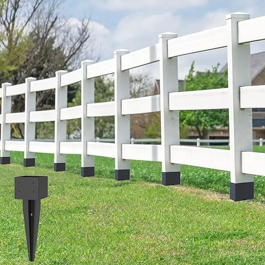 2 Pcs 6"x6" Fence Post Anchor Ground Spike 17"(Actual 5.6"x5.6") Heavy Duty Metal Fence Post Anchor with Black Powder-Coated for Deck,Fence,Porch,Railing,Mailbox