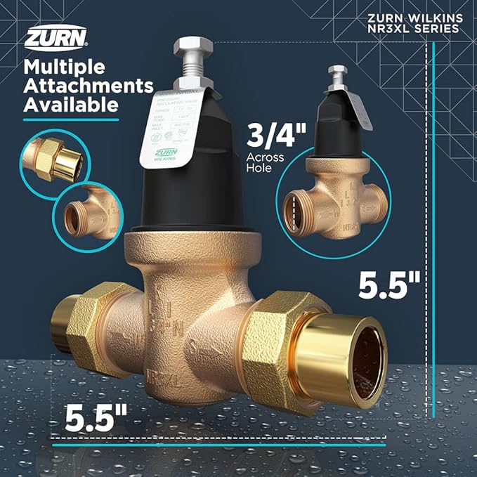 Zurn Wilkins 34-NR3XLDUPEX 3/4" NR3XL Pressure Reducing Valve with Double Union PEX Crimp Tailpiece Connection