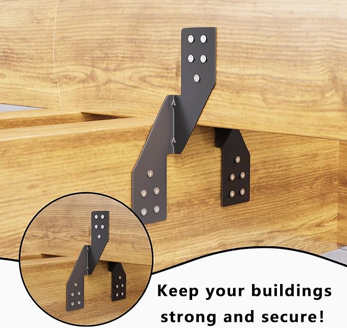 (50pcs) 16-Gauge Thick Hurricane Straps, Black Powder-Coated Rafter Ties, Heavy Duty Right Rafter Brackets, Strong Hurricane Clips, Tie Brackets for House, Roof Trusses, Shed, Building (Right)