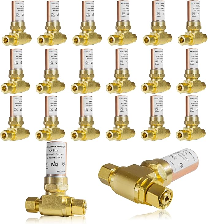 Water Hammer Arrestor,3/8" OD Comp. X 3/8" OD Tee Copper Water Arrestor,for Dishwasher Connection(20PACK,Copper Arrestor)(HAMMER012-20Pack)