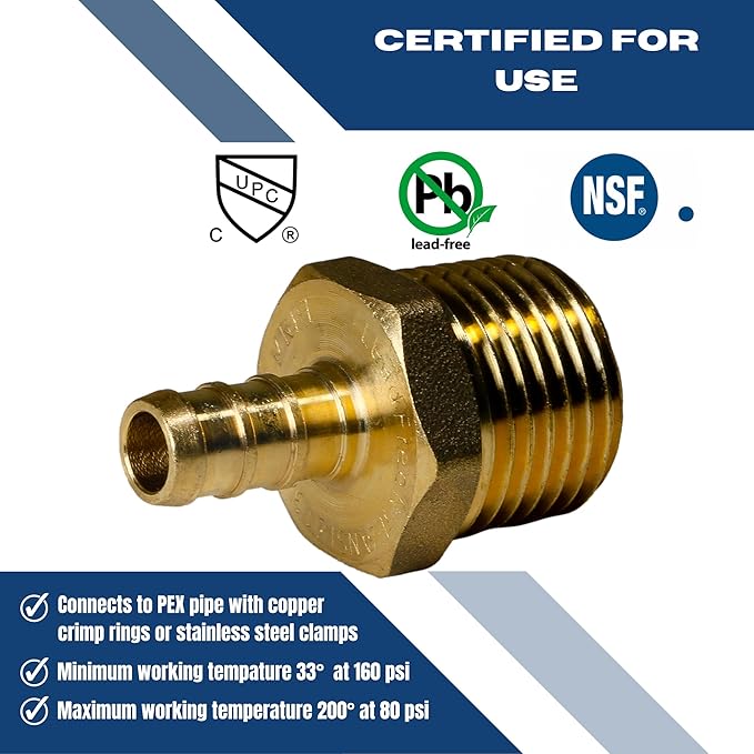 XFITTING 3/8 inch Pex x 1/2 inch Male NPT Adapter, 24-4-8=5X, 5 Pieces