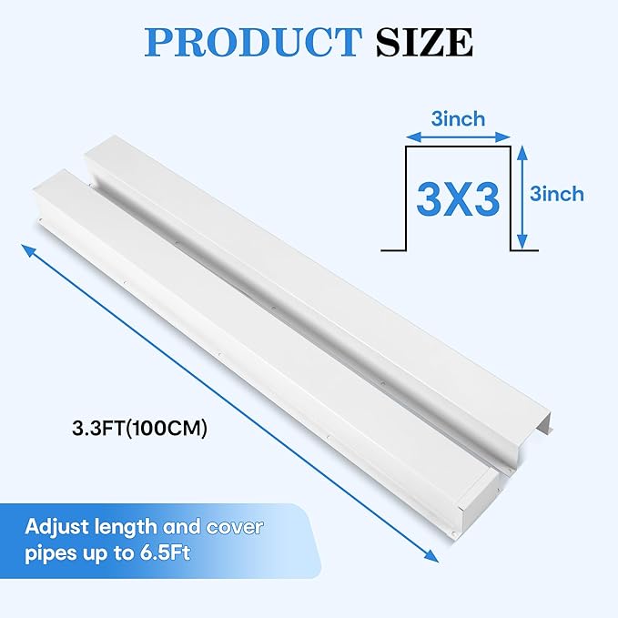LyPrem 3" W x 6.5Ft L Metal Line Set Cover Kit - Decorative AC Pipe Cover for Ductless Mini Split/Central Air Conditioner/Heat Pump Systems, White
