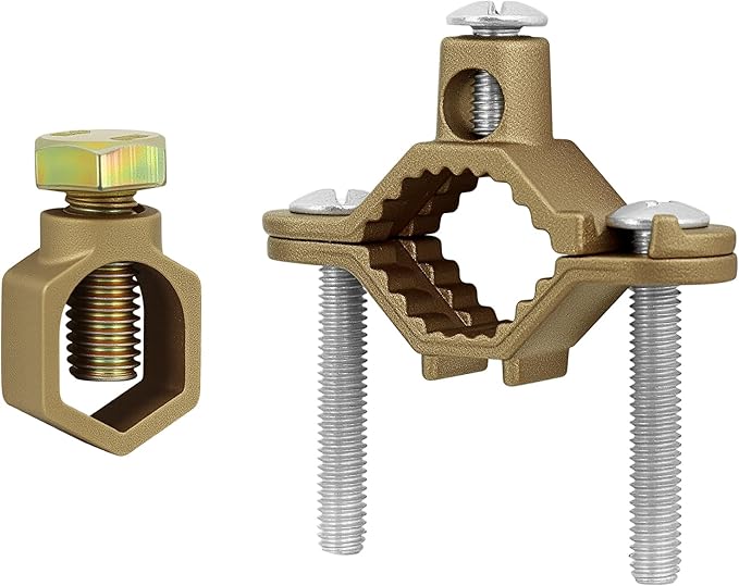 Copper Ground Clamp Set, Includes Grounding Rod (1/2”-5/8”) & Pipe/Conduit Clamp (1/2”-1”)
