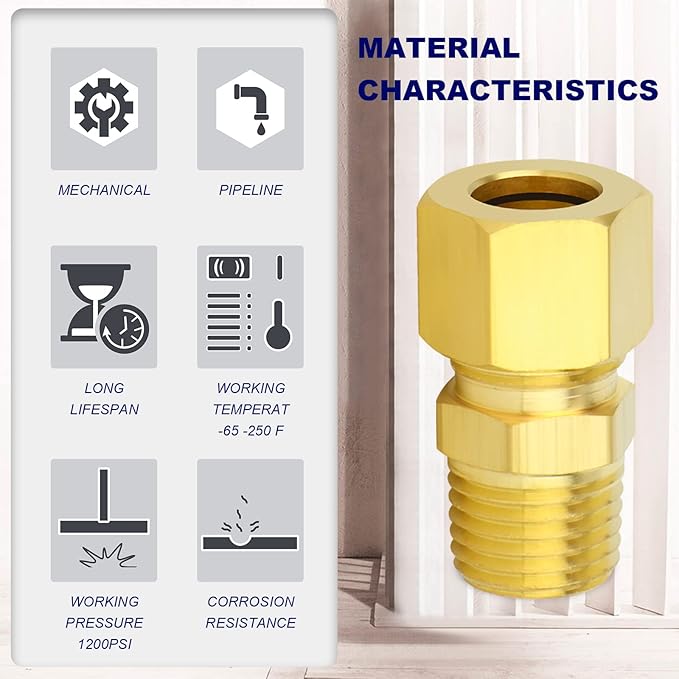 ChillWaves Brass Compression Tube Fitting, 1/2" OD x 1/4" NPT Male Compression Union Connector(5-PACK)