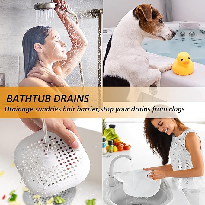 Hair Drain Catcher,Square Drain Cover for Shower Silicone Hair Stopper with Suction Cup,Easy to Install Suit for Bathroom,Bathtub,Kitchen 4 Pack (Pure White)