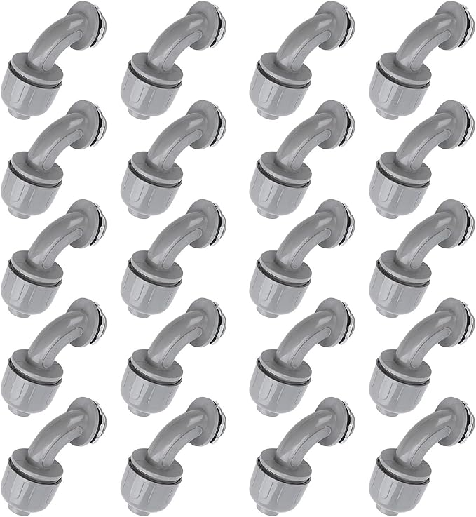 20PCS Liquid Tight Connector 1/2 Inch NPT, 90 Degree Electrical Conduit Fitting, Nylon 6 PVC Conduit Connector for HVAC, Motors, and, Rugged and Easy to Install