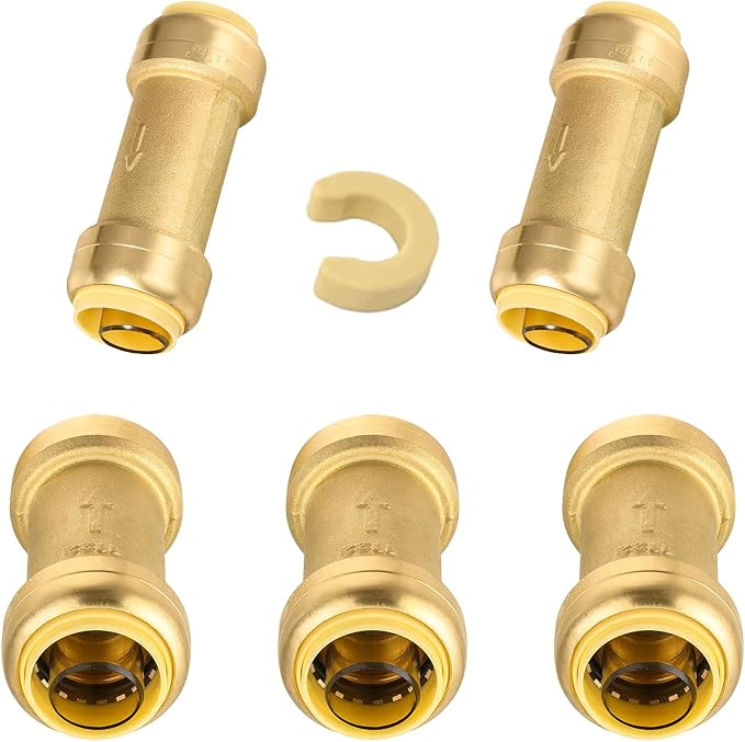 5-Pack Niikappu Pushfit Check Valve, 3/4-Inch Brass Plumbing Fittings Connect for PEX, Copper, CPVC, PE-RT Pipes, with Disconnect Clip(PF-VALVE063-5)