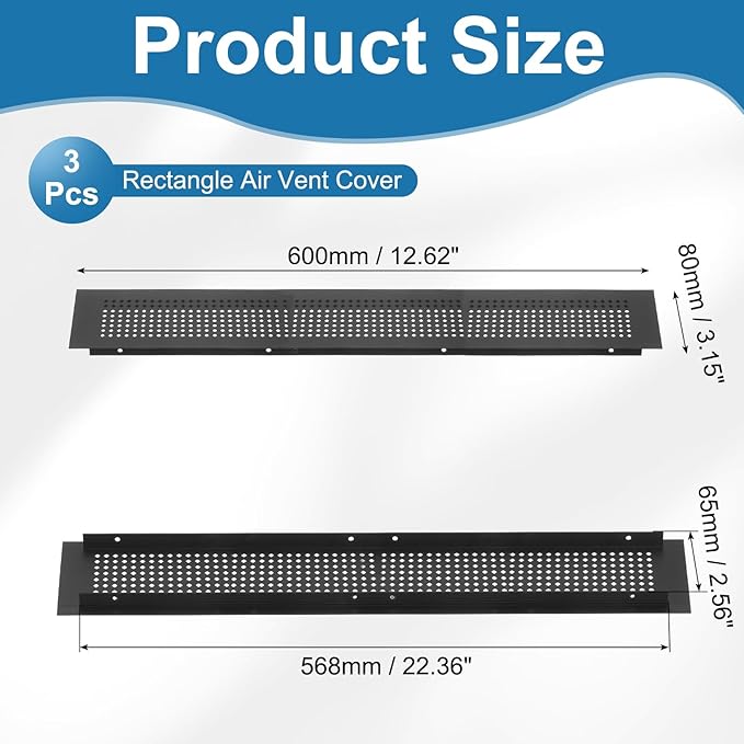 PATIKIL 24 x 3 Inch Door Air Vent Cover, 3 Pcs Aluminum Grille Ventilation Cover Louvered Diamond Hole with Mounting Screws for Cabinet Wardrobe Ceiling Door, Black