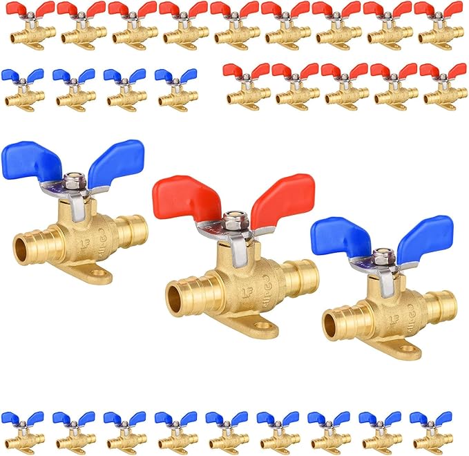 30 Pack Foskan PEX-A Expansion Drop Ear Ball Valve, 3/4" Full Port Shut-off Valve with Blue or Red Butterfly Handle for PEX-A Pipe Connection